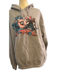 Marvel Avengers Graphic Hoodie Gray Captain America Spider-Man Pullover Hoodie